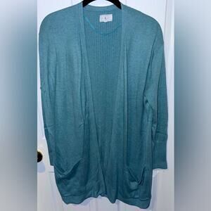 Lou & Grey Long, Soft, Open Cardigan Sweater, in a Blu/Green Sz Medium EUC